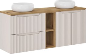 Comad Kúpeľňová skrinka s doskovými umývadlami set Nova Cashmere 140 kašmír/dub coast evoke