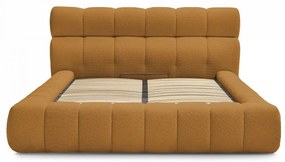 Čalúnená dvojlôžková posteľ s úložným priestorom s roštom 160x200 cm v horčicovej farbe Mont Blanc – Bobochic Paris