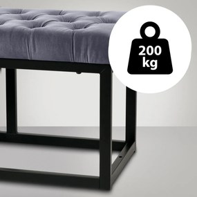 Lavica Polson - zamat, čierny rám 150 cm - Sivá