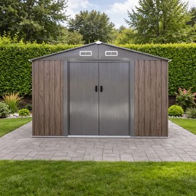 Záhradný domček BestBerg BBSH-1208WT / 10,1 m² / 389 x 260 x 202 cm / dekor tmavé drevo/taupe