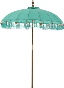 Modrý slnečník so strapcami a drevenou tyčou Dayu Wood - ∅ 200*260 cm