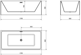 Mexen Nita, voľne stojaca vaňa 170 x 80 cm + čierna odtoková zátka a prepadový otvor, biela, 52091708000-B