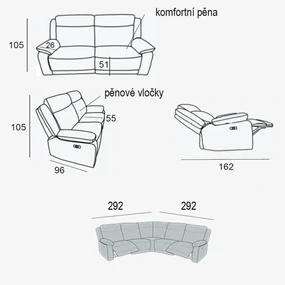 Kožená sedacia súprava CONTINENTAL rohová s funkciou relax, elektrické, cappuccino (cappuccino 313)