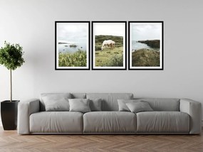 Gario Sada plagátov Pobrežná panoráma - 3 dielna Farba rámu: Rustikálna, Veľkosť: 99 x 45 cm