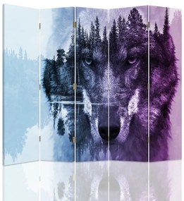 Ozdobný paraván Lesní vlk Zvířata Příroda - 180x170 cm, päťdielny, obojstranný paraván 360°