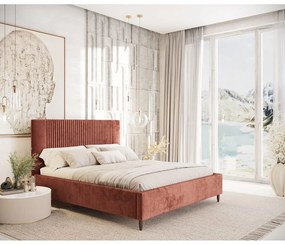 Čalúnená dvojlôžková posteľ s úložným priestorom s roštom 160x200 cm v tehlovej farbe Etero – Maison de Rêve