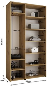 Šatníková skriňa 120 cm Carmela 50-3 (biela + zlatá). Akcia -20%. Vlastná spoľahlivá doprava až k Vám domov. 1126774