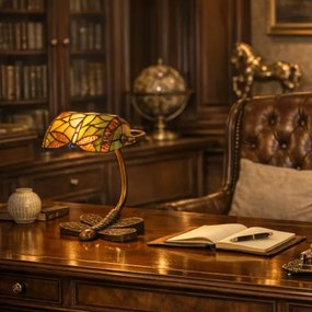 Bank lampa Tiffany vitráž VÁŽKA GREEN Iron Base 28*20 CM