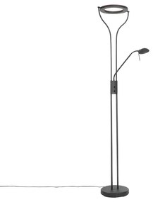 Moderná stojaca lampa čierna s čítacím ramenom vrátane LED a stmievača - Divo