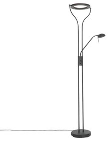 Moderná stojaca lampa čierna s ramenom na čítanie vrátane LED a stmievača - Divo