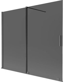 Mexen Velar, 2-krídlová posuvná vaňová zástena 180 x 150 cm, 8mm šedé sklo, grafit brúsený, 896-180-000-41-66