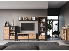 Kondela TV stolík 1D1S/150, dub wotan/čierna, LOFTA