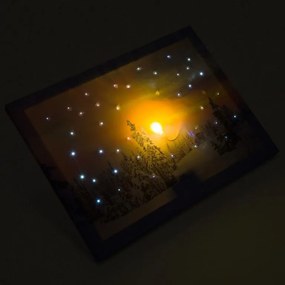 Nástenná maľba zasnežený les, 41 LED, 30 x 40 cm