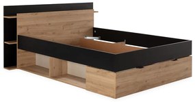 Dvojlôžková posteľ v dekore duba s úložným priestorom bez roštu v čierno-prírodnej farbe 160x200 cm Albo – Marckeric