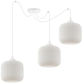 Závesné svietidlo Riffle Spider, 3x biele sklenené tienidlo, w