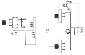 Mereo Mereo, Sprchová nástenná batéria, Mada, 150 mm, bez príslušenstva, chróm, MER-CBQ60103M