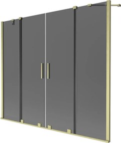 Mexen Velar Duo, 2-krídlová posuvná vaňová zástena 180 x 150 cm, 8mm šedé sklo, zlatá matná, 896-180-000-42-55