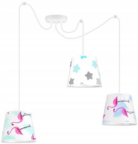 Detské závesné svietidlo Cone Spider, 3x textilné tienidlo so vzorom (výber zo 7 farieb), w