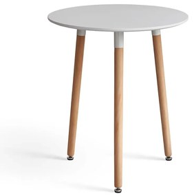 Jedálenský stôl, biela/buk, priemer 60 cm, ELCAN