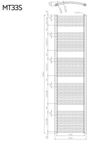 Mereo Mereo, Vykurovací rebrík, 450x1690 mm, 956 W, oblý, biely, stredové pripojenie, MER-MT33S