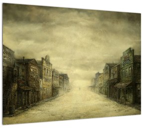 Sklenený obraz westernového mestečka (70x50 cm)