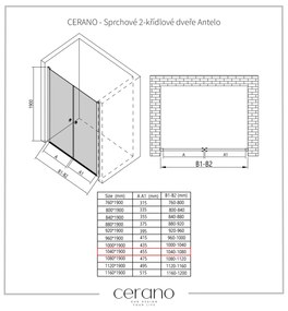 Cerano Antelo, 2-krídlové sprchové dvere 104x190 cm, 6mm číre sklo, chrómový profil, CER-CER-432328