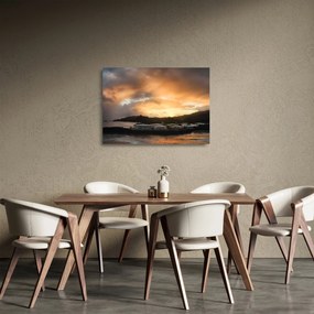 Sklenený obraz - pláž so zatiahnutou oblohou (70x50 cm)