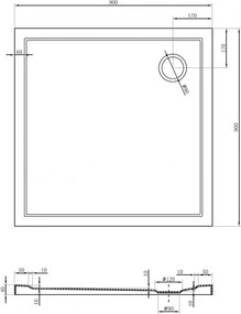 Mexen Flow Slim, štvorcová sprchová vanička 90 x 90 cm, čierna matná, 46S709090