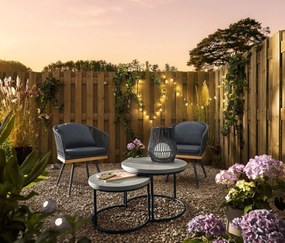 2 záhradné konferenčné stolíky s polycementovou doskou, priemer cca 50 cm a 60 cm