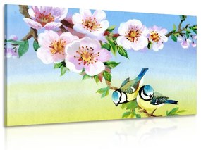 Obraz sýkorky a kvitnúce kvety Varianta: 120x80
