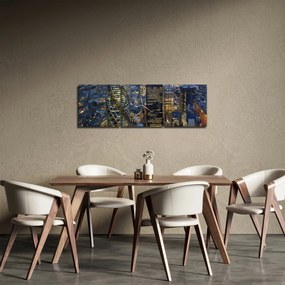 Obraz - Večerná panoráma Londýna (s hodinami) (90x30 cm)
