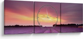 Obraz - Levanduľové pole (s hodinami) (90x30 cm)