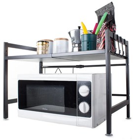 eCarla Stojan na mikrovlnku, polička s nastaviteľnou šírkou 37-65cm, čierny kov