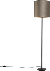 Stojaca lampa čierna s hnedo-sivým a zlatým zamatovým tienidlom 40 cm - Simplo