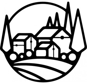 Drevený nástenný obraz - Krajina s domčekmi a stromami  | SENTOP PR0431-C