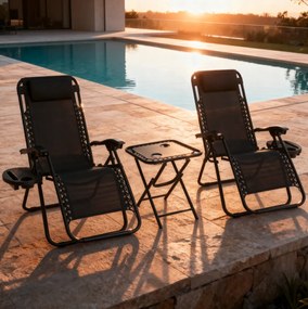 Set 2 polohovateľných záhradných lehátok so stolíkom - čierny