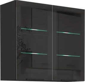 Horná presklená kuchynská skrinka Monza, 80 cm, čierna%