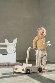 Drevené detské chodítko Jabadabado s mackom/zajačikom, úložný priestor, gumené kolesá