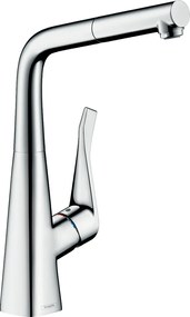 Hansgrohe Metris New, páková kuchynská batéria 320, s vyťahovacím výtokom, chrómová, HAN-14821000