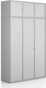 Nadstavba pre skrine FRAME, 3x dvere, 1299 x 450 x 427 mm, cylindrický zámok, sivá