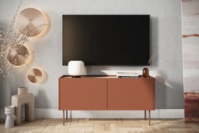 RTV skrinka Desin 120 cm s kovovými nohami - červená / keramická červená / dub nagano