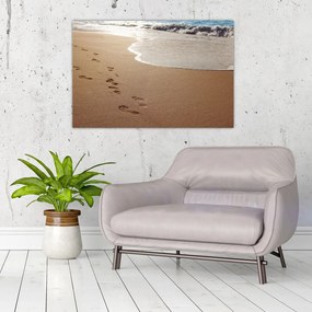 Obraz - stopy v piesku a more (90x60 cm)