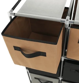 Viacúčelový regál s látkovými boxami Camilo Typ 2 - čierna / hnedá / sivá