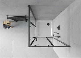 Mexen Rio, štvorcový sprchovací kút s posuvnými dverami 70(dvere) x 70(dvere) x 190 cm, 6mm číre sklo námraza, čierny profil + biela sprchová vanička SLIM, 860-070-070-70-00-4010
