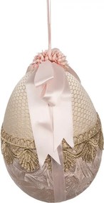 Béžové závesné vajíčko s čipkou a mašľou - Ø 14*18 cm