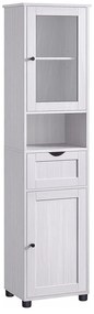 Vysoká kúpeľňová skrinka, so sklenenými dvierkami, 40 x 30 x 165 cm, svetlosivá farba