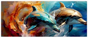 Obraz - Maľba delfínov (120x50 cm)