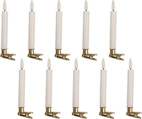 Set 10ks bielych úzkych sviečok s klipom Led Candle - Ø 2*14 cm / 10*AAA