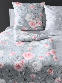Bierbaum obliečka bavlnený satén 3676 Grey Roses - 140x220 / 70x90 cm