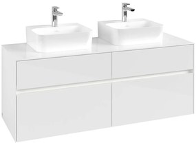 VILLEROY &amp; BOCH Collaro závesná skrinka pod dve umývadlá na dosku, 4 zásuvky, s LED osvetlením, 1400 x 500 x 548 mm, Glossy White, C103B0DH